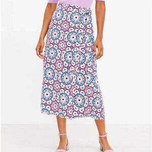 Loft Linen Blend Mosaic Print Wrap Midi Skirt - Size 14